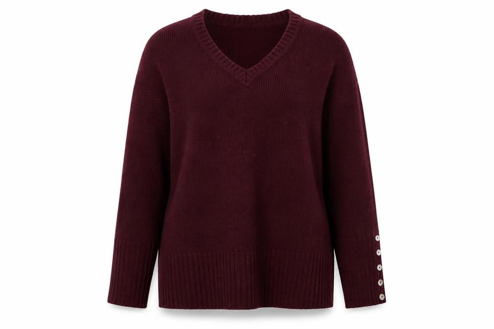 Front view of aprodnetz women’s purple knit pullover sweatshirt, size UK 12