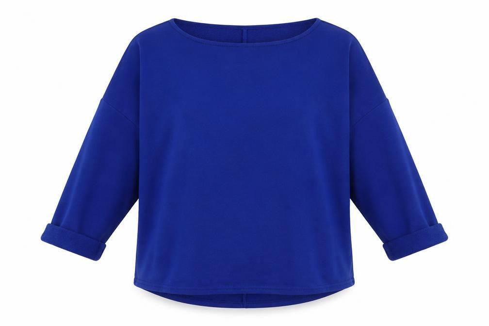 Front view of originals women’s blue pullover sweatshirt, size M