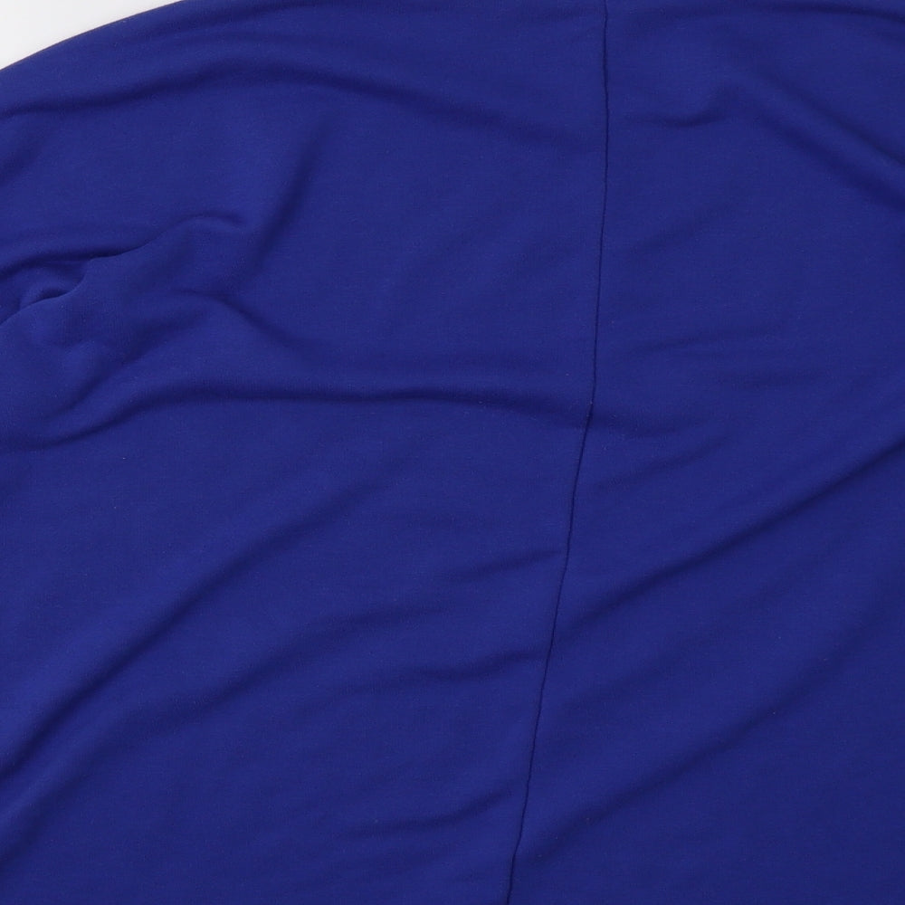 Brand and care label for originals women’s blue pullover sweatshirt, size M