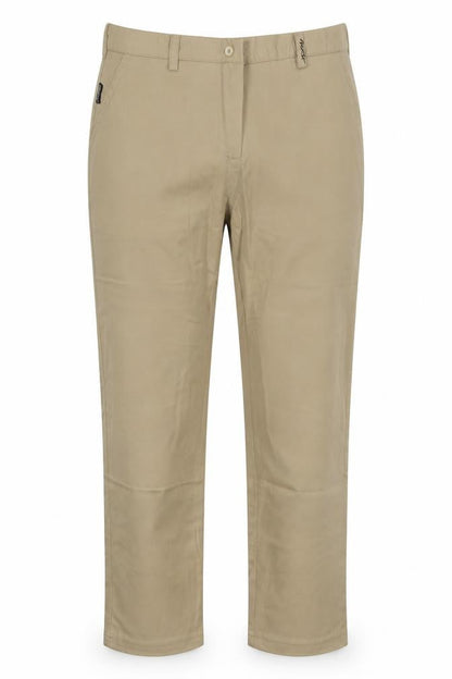 Front view of mouse women’s beige trousers, size UK 38, 31-inch leg