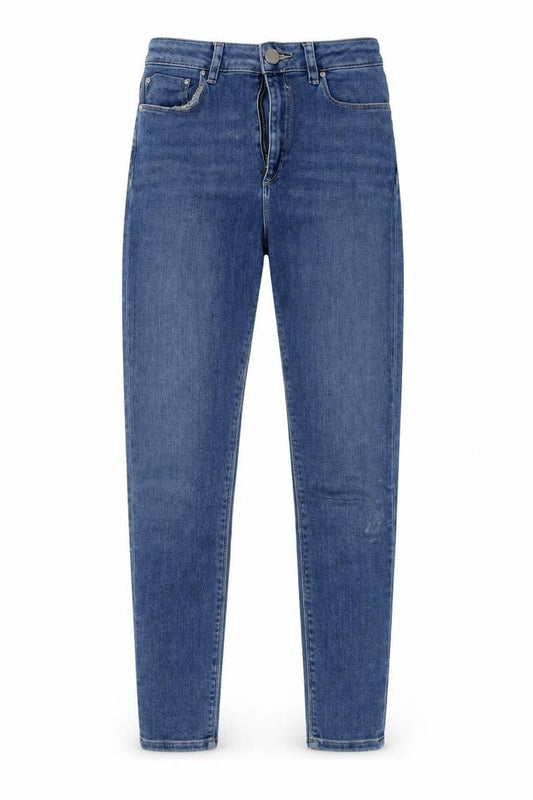Front view of ASOS women’s blue denim skinny jeans, size UK 28, 32-inch leg