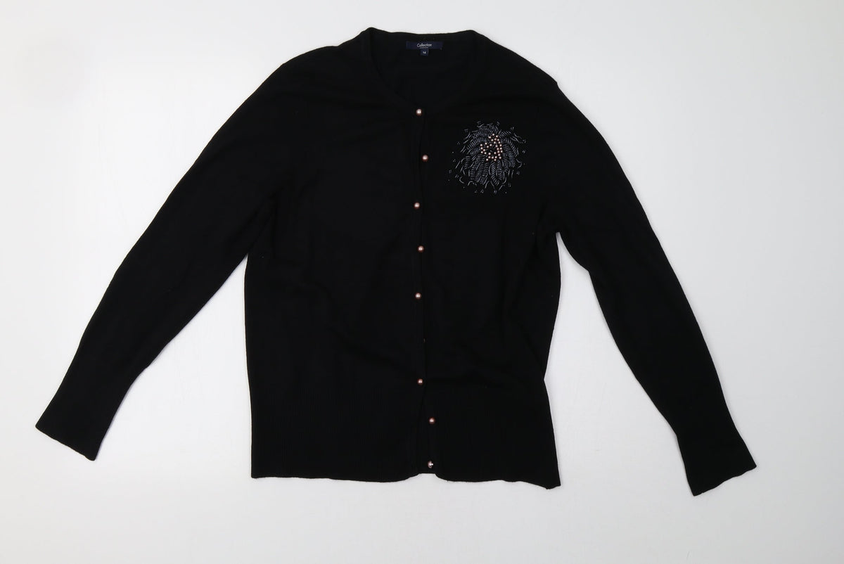 Additional front view of Debenhams women’s black pullover sweatshirt, size UK 16