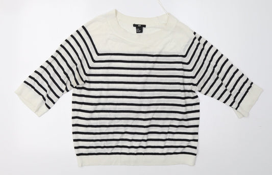 H&M Womens White Striped  Pullover Sweatshirt Size XS