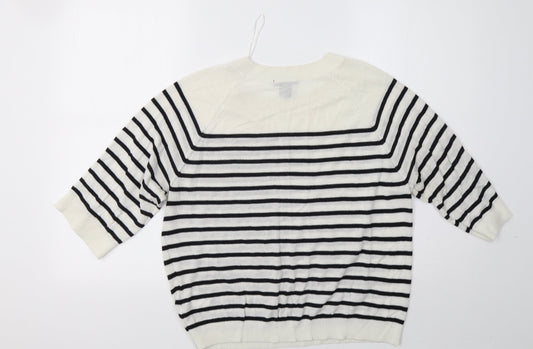 H&M Womens White Striped  Pullover Sweatshirt Size XS