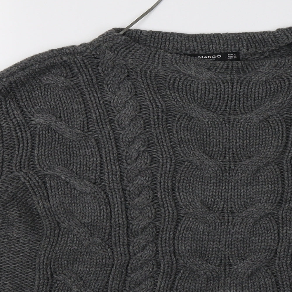 Close-up detail of Mango women’s grey knit pullover sweatshirt, size S