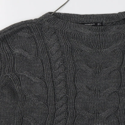 Close-up detail of Mango women’s grey knit pullover sweatshirt, size S