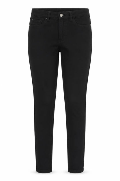 Front view of women’s black denim skinny jeans, size UK 14, 29-inch leg