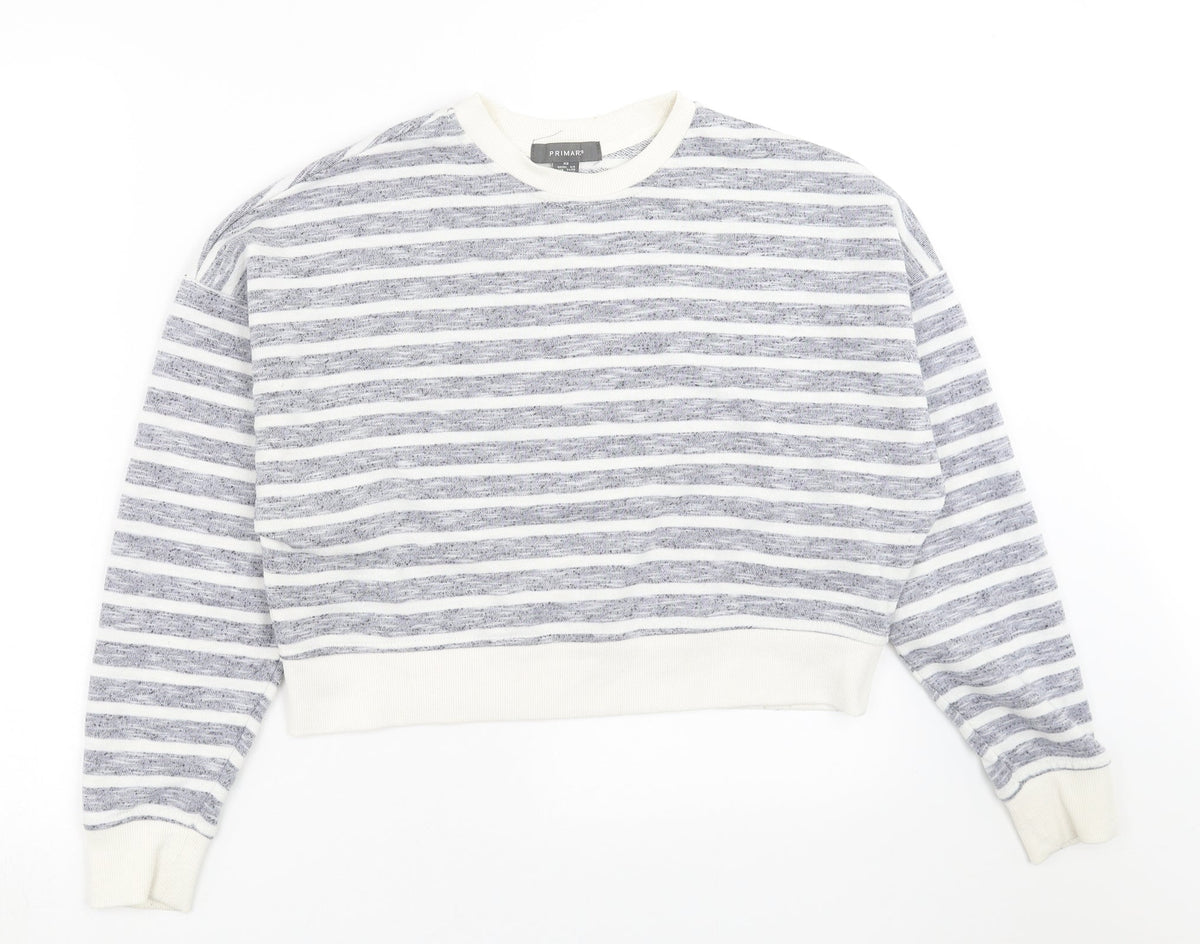 Additional front view of Primark women’s blue striped pullover sweatshirt, size XS
