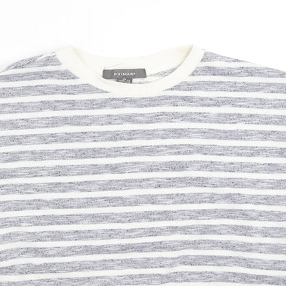 Close-up detail of Primark women’s blue striped pullover sweatshirt, size XS