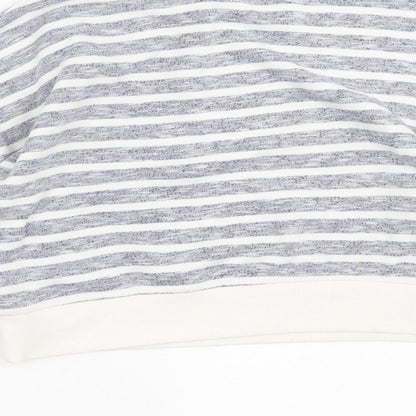 Brand and care label for Primark women’s blue striped pullover sweatshirt, size XS