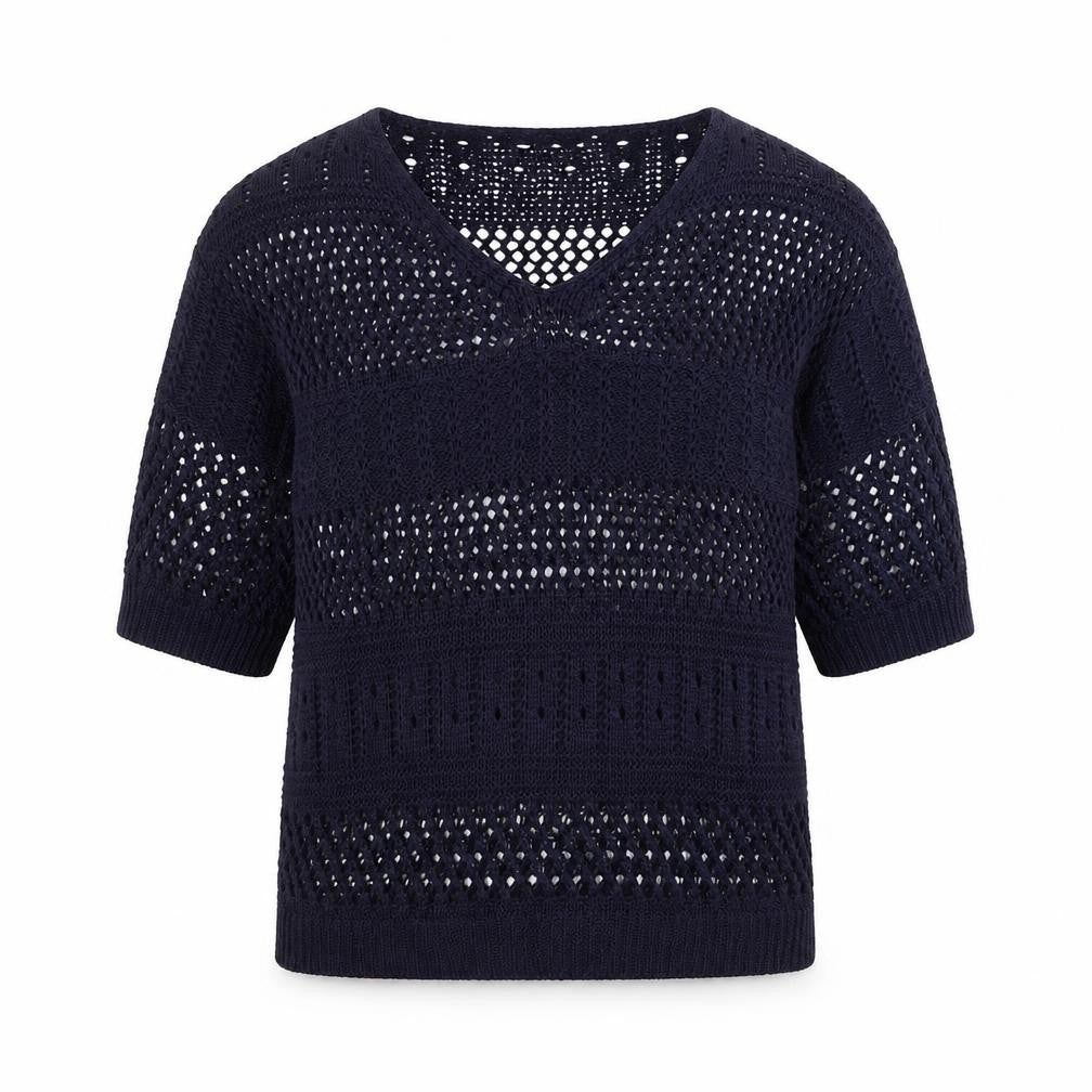 Front view of F&F women’s blue geometric knit jumper, size UK 8