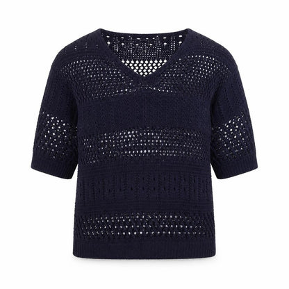 Front view of F&F women’s blue geometric knit jumper, size UK 8