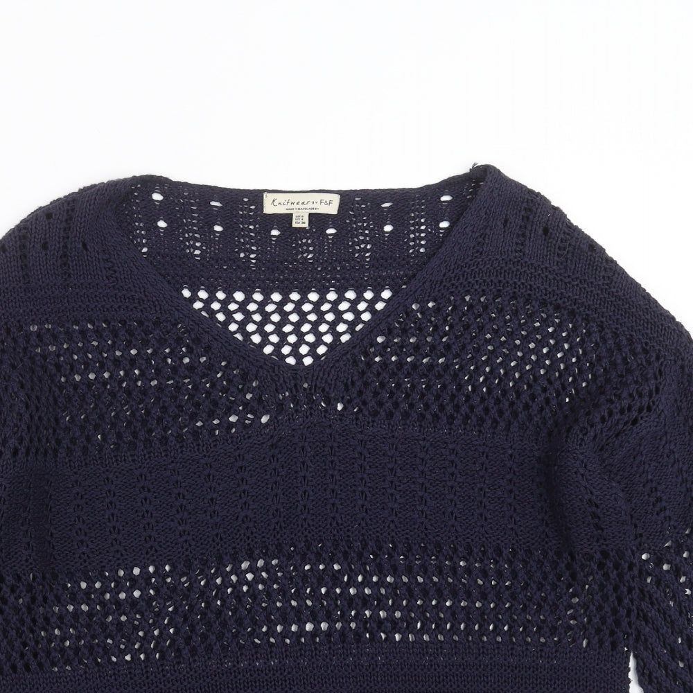 F&F Womens Blue Geometric Knit Pullover Jumper Size 8