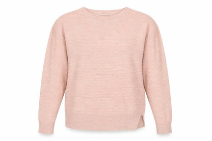 Front view of Next women’s pink striped knit jumper, size UK 8