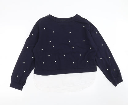 Additional front view of SHEIN women’s blue pullover sweatshirt, size L, - beaded