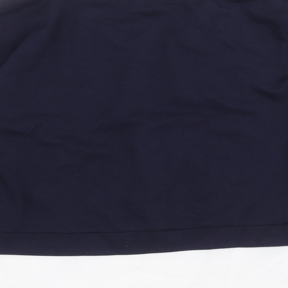 Brand and care label for SHEIN women’s blue pullover sweatshirt, size L, - beaded