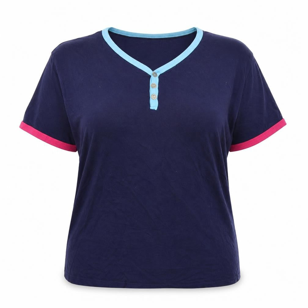 Front view of Petroleum women’s blue basic t-shirt, size 2XL