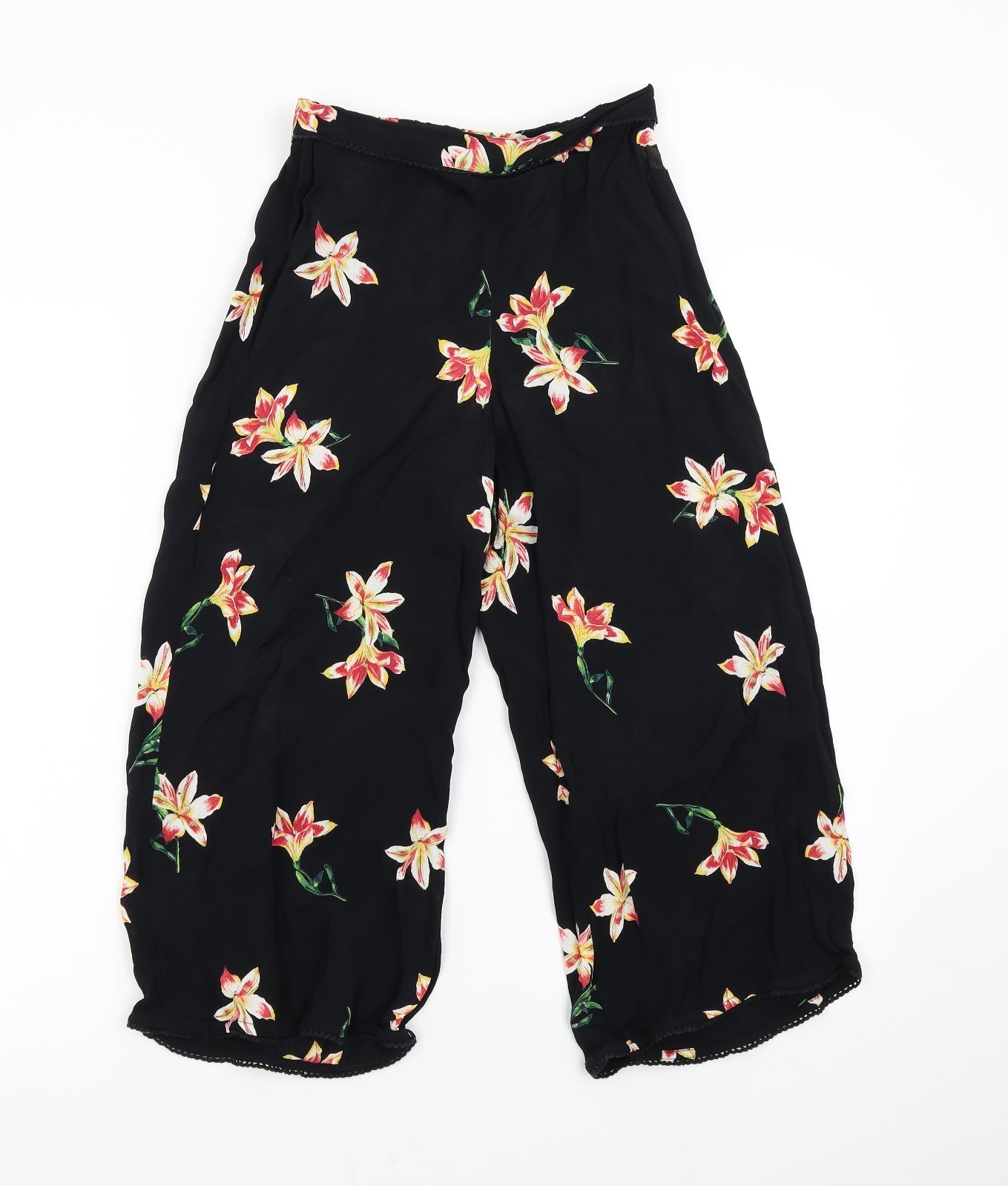 Miss Selfridge Womens Black Floral  Capri Trousers Size 6 L20 in