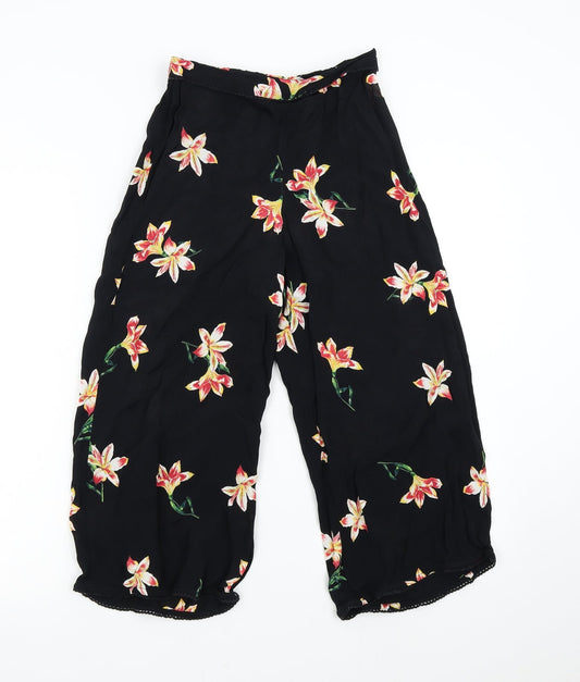 Miss Selfridge Womens Black Floral  Capri Trousers Size 6 L20 in