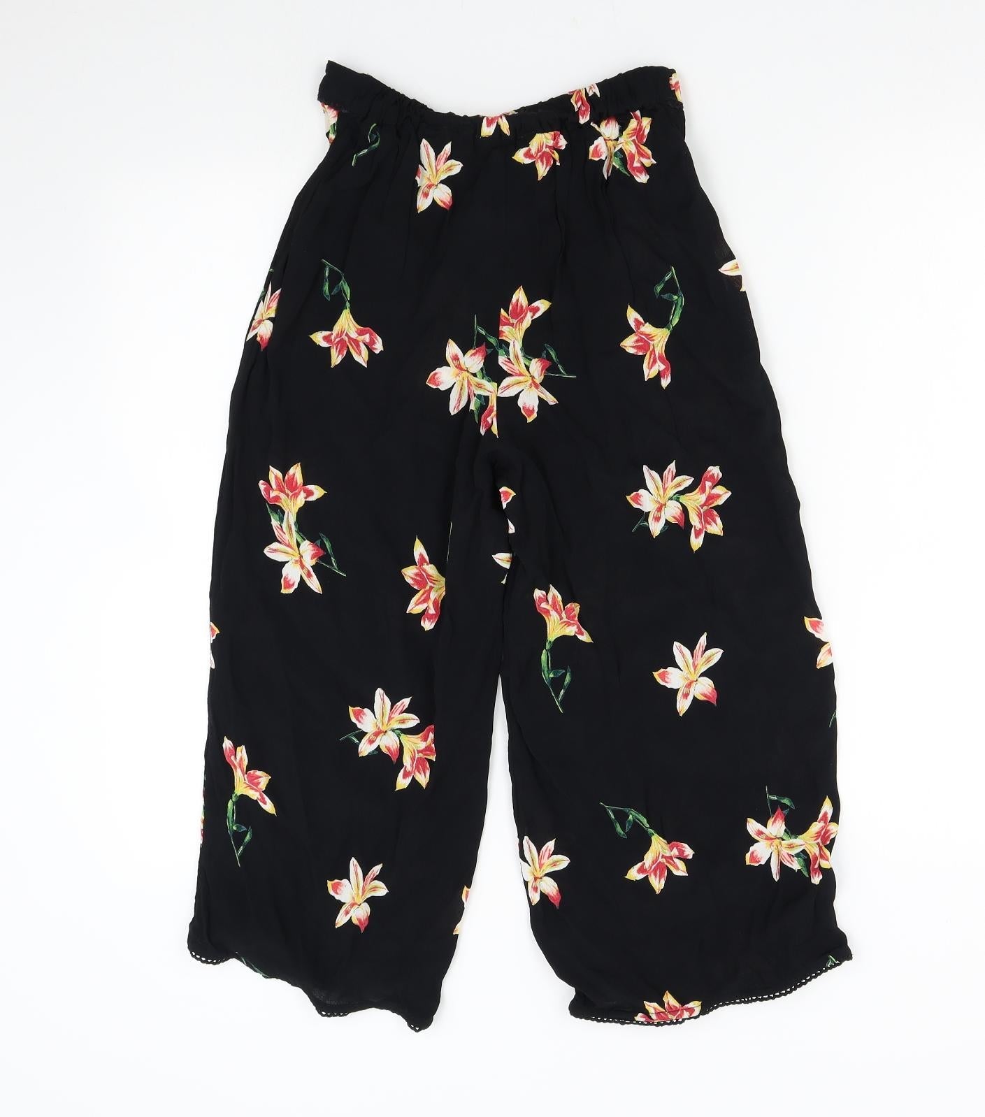 Miss Selfridge Womens Black Floral  Capri Trousers Size 6 L20 in
