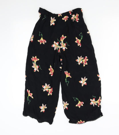 Miss Selfridge Womens Black Floral  Capri Trousers Size 6 L20 in