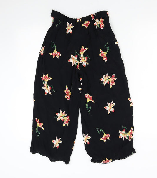 Miss Selfridge Womens Black Floral  Capri Trousers Size 6 L20 in