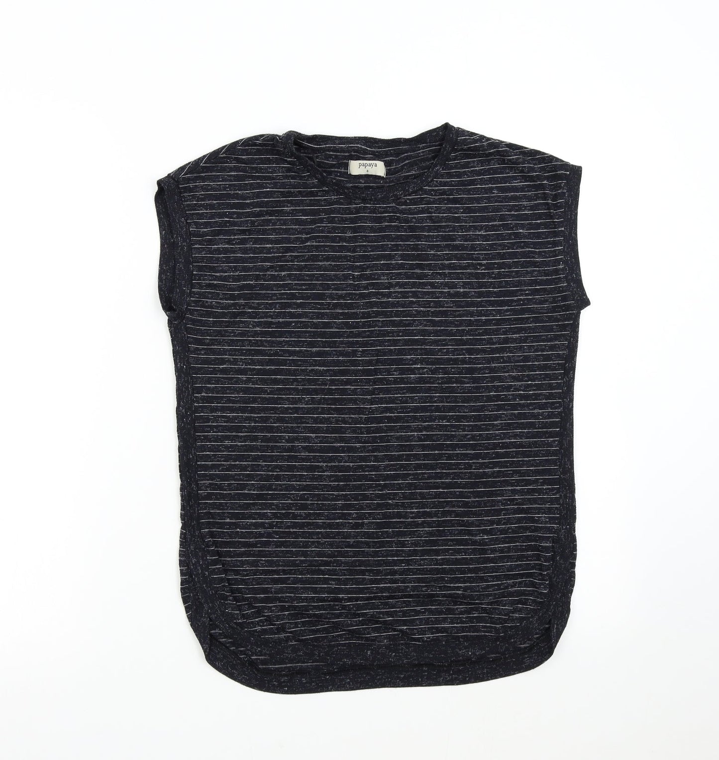 Papaya Womens Black Striped  Basic T-Shirt Size 8