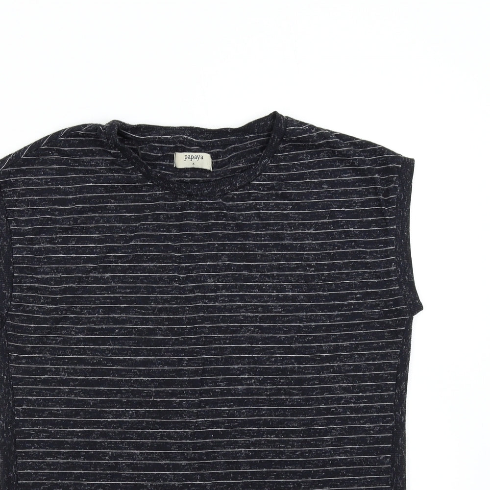 Papaya Womens Black Striped  Basic T-Shirt Size 8