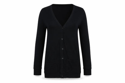 Front view of NA-KD Eyes women’s black cardigan jumper, size M