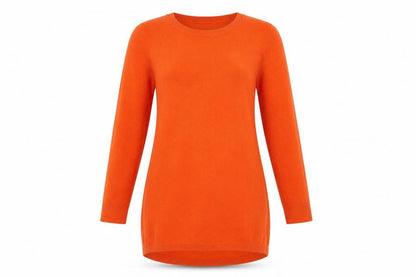 Front view of South women’s orange knit jumper dress, size UK 12