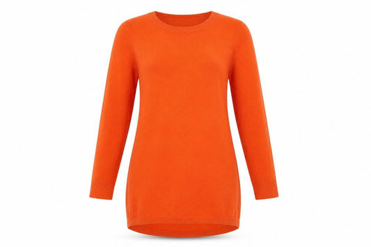 Front view of South women’s orange knit jumper dress, size UK 12