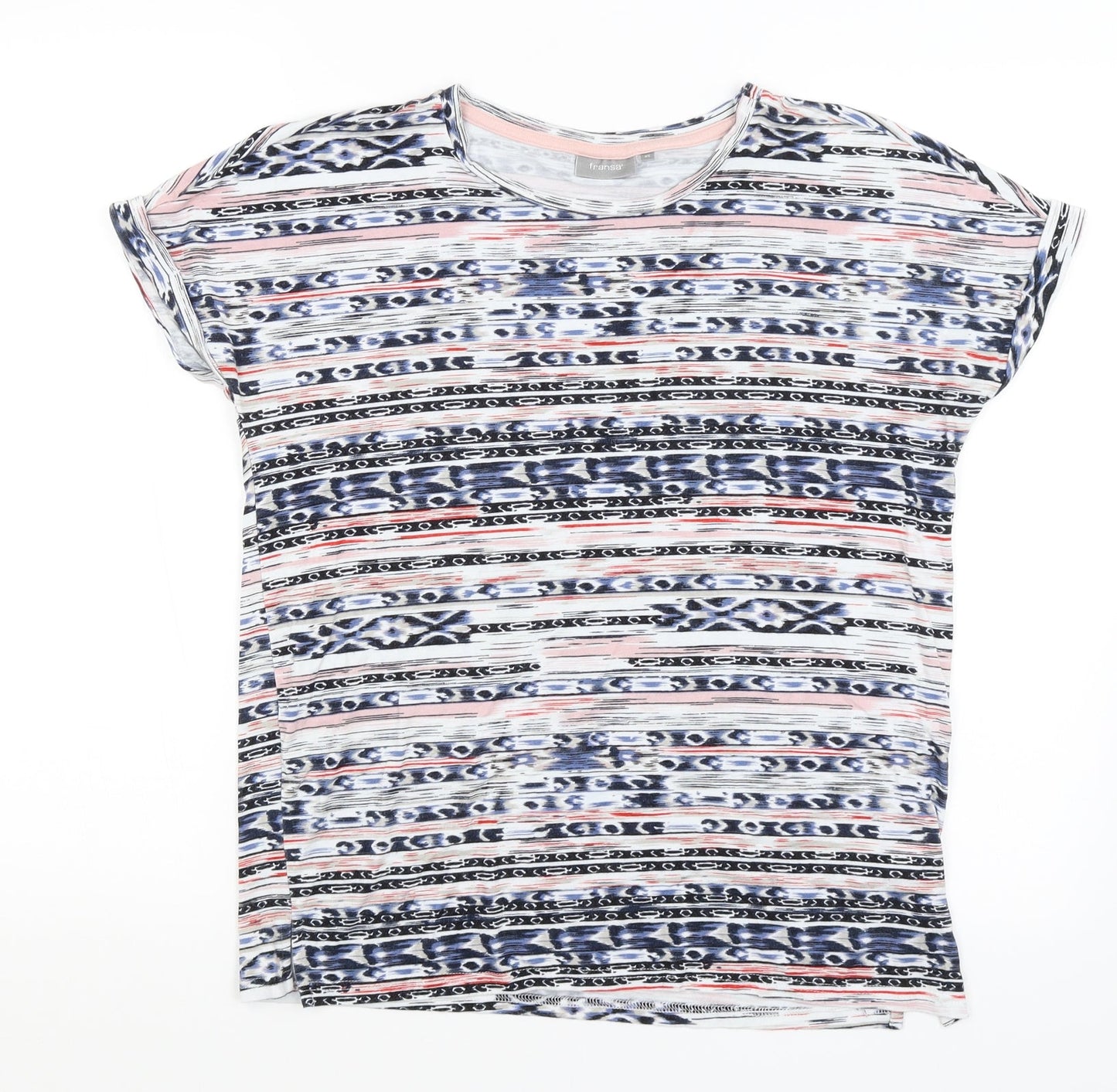 Fransa Womens White Striped  Basic T-Shirt Size XS