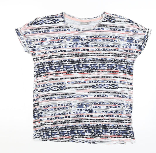 Fransa Womens White Striped  Basic T-Shirt Size XS