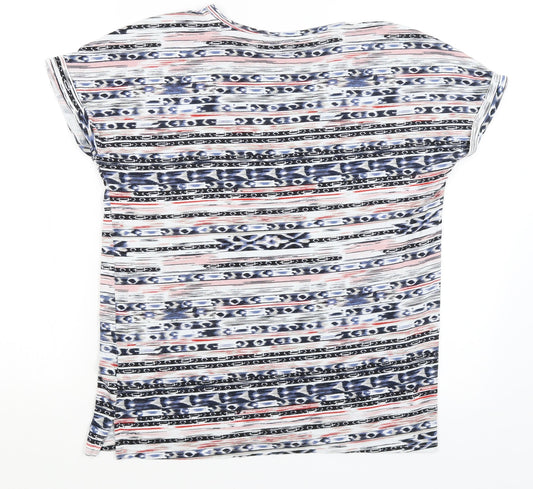 Fransa Womens White Striped  Basic T-Shirt Size XS