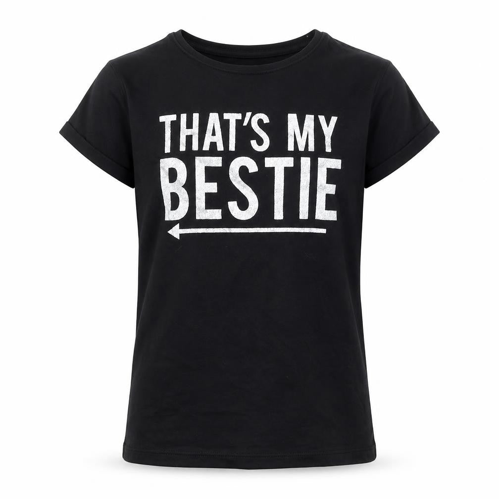 Front view of Primark girls’ black basic t-shirt, size 10-11, years - that's my bestie