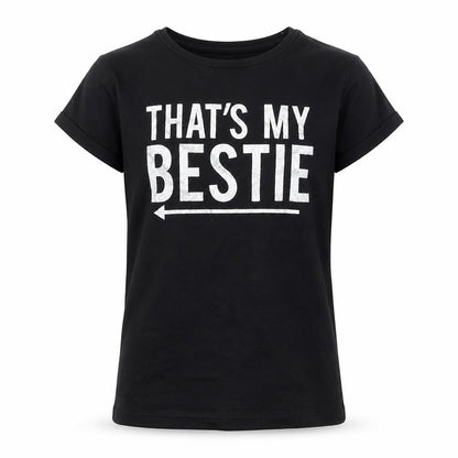 Front view of Primark girls’ black basic t-shirt, size 10-11, years - that's my bestie