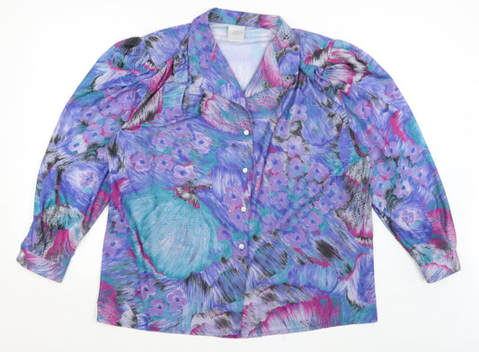 Womens UK Size 20 Classic Woman Blue Basic Button-Up