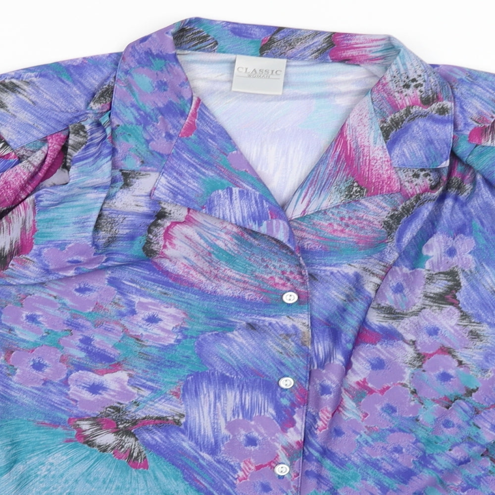Womens UK Size 20 Classic Woman Blue Basic Button-Up