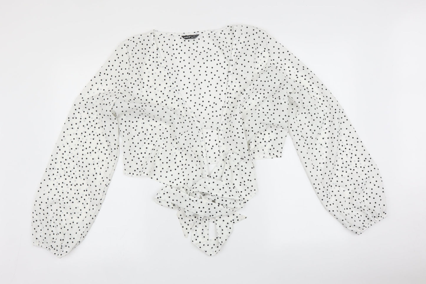 SheIn Womens White Polka Dot  Basic Blouse Size L