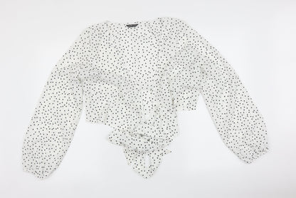 SheIn Womens White Polka Dot  Basic Blouse Size L