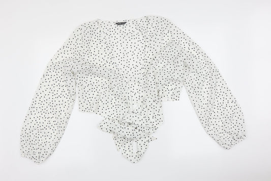 SheIn Womens White Polka Dot  Basic Blouse Size L