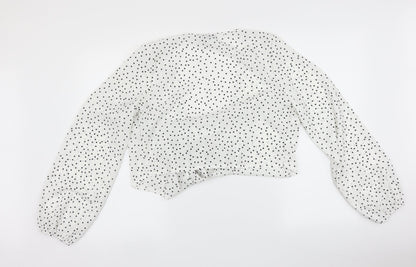 SheIn Womens White Polka Dot  Basic Blouse Size L