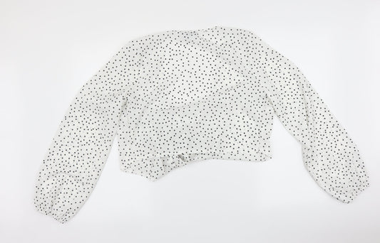 SheIn Womens White Polka Dot  Basic Blouse Size L