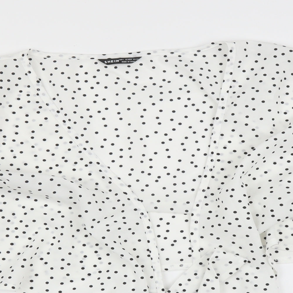 SheIn Womens White Polka Dot  Basic Blouse Size L