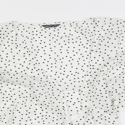 SheIn Womens White Polka Dot  Basic Blouse Size L