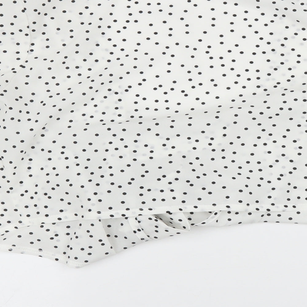 SheIn Womens White Polka Dot  Basic Blouse Size L