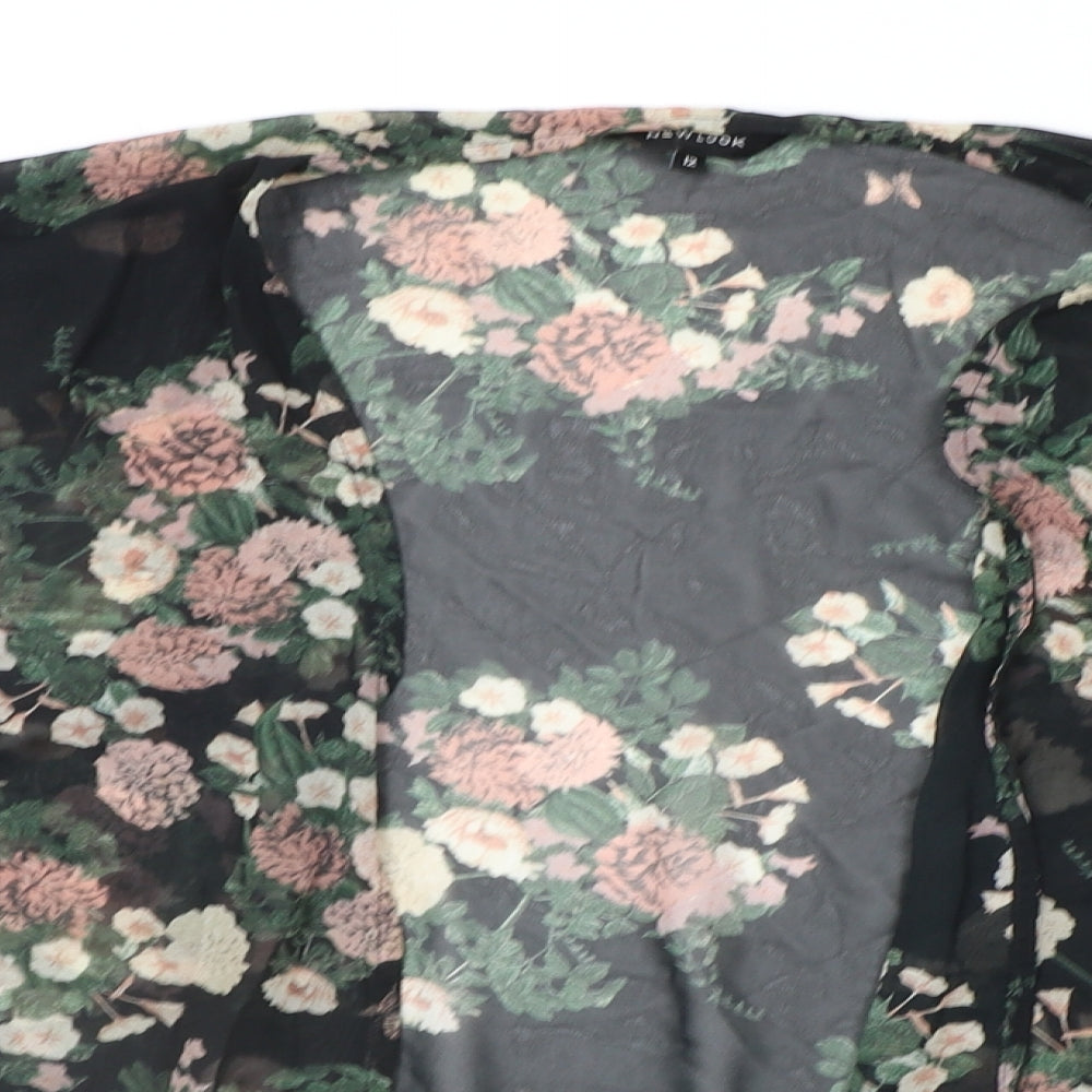 New Look Womens Black Floral  Cardigan Jumper Size 12