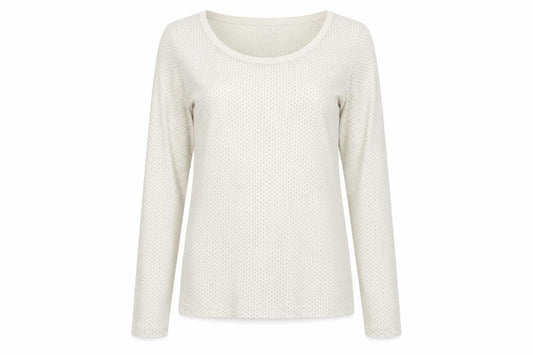 Front view of Atmosphere women’s beige polka dot basic t-shirt, size UK 10