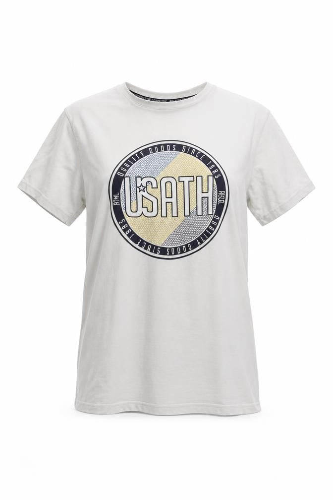 Front view of US athletic women’s white basic t-shirt, size M