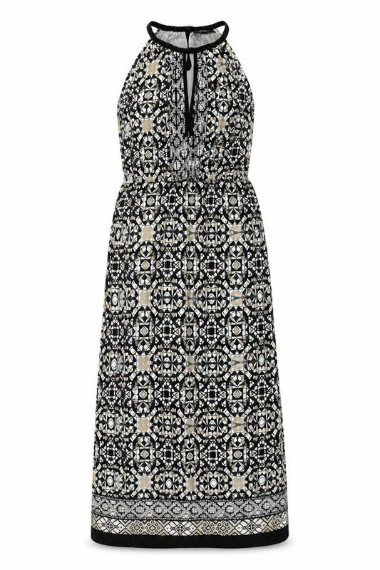 Front view of Wallis women’s beige geometric a-line, size UK 8